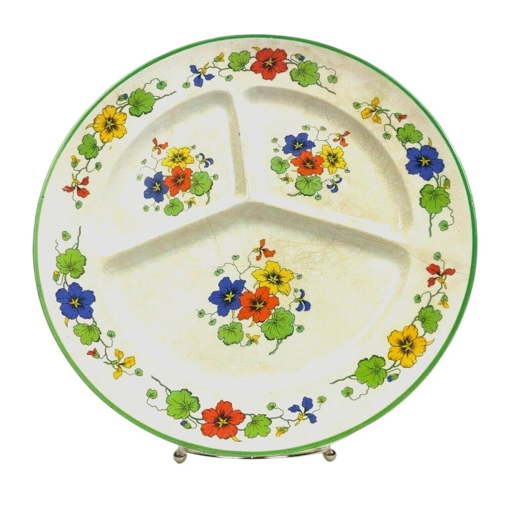 Antique C.C. Thompson Madison Divided Split Plate Or Grill Plate Floral 10” Wide